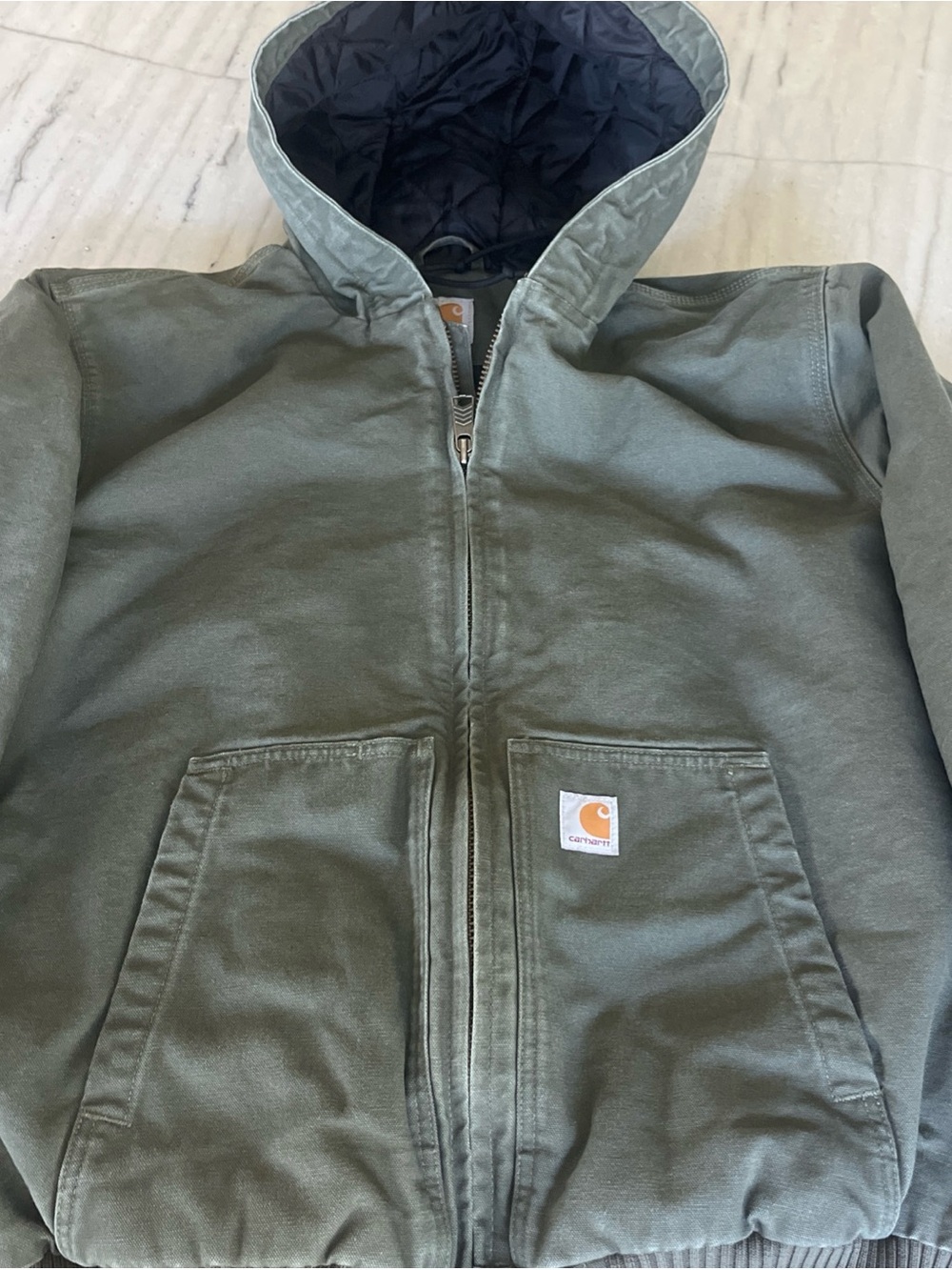 Carhartt Duck Canvas J130 Jacket Coat 104050 QUILTED HOOD Large MOSS GREEN